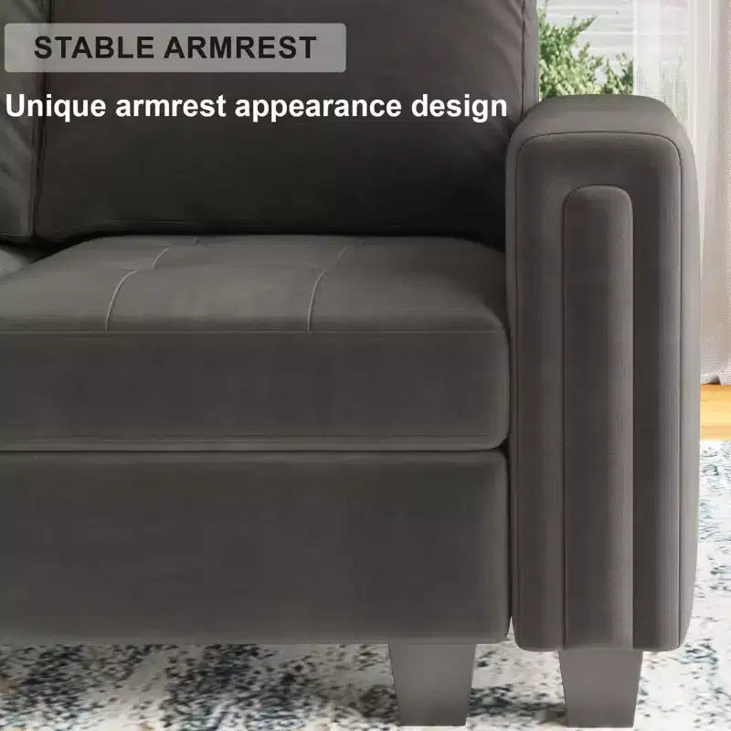 Canapé d'angle modulaire en velours capitonné — Noir / Bleu / Gris / Vert, 4 places