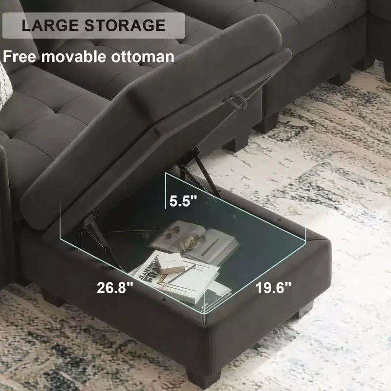 Canapé d'angle modulaire en velours capitonné — Noir / Bleu / Gris / Vert, 4 places