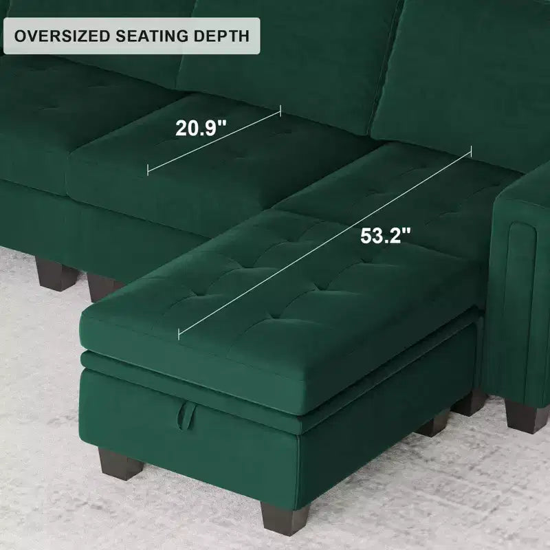 Canapé d'angle modulaire en velours capitonné — Noir / Bleu / Gris / Vert, 4 places