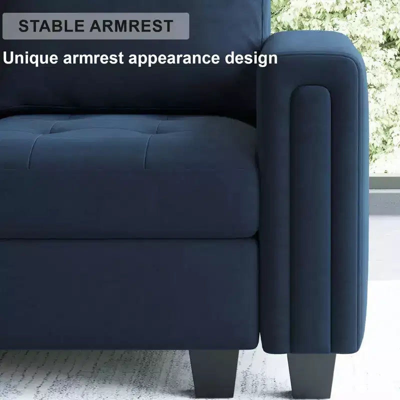Canapé d'angle modulaire en velours capitonné — Noir / Bleu / Gris / Vert, 4 places