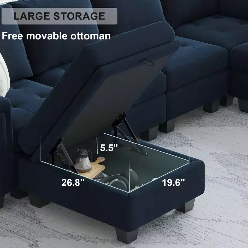 Canapé d'angle modulaire en velours capitonné — Noir / Bleu / Gris / Vert, 4 places