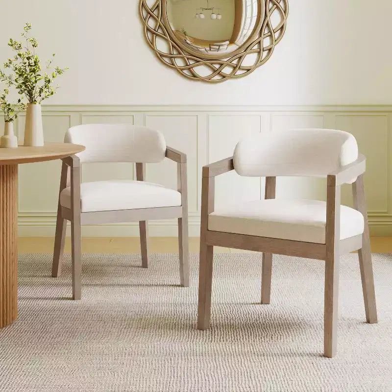 Chaises de salle à manger capitonnées à dossier ouvert, beige/marron et blanc/bleu, lot de 2