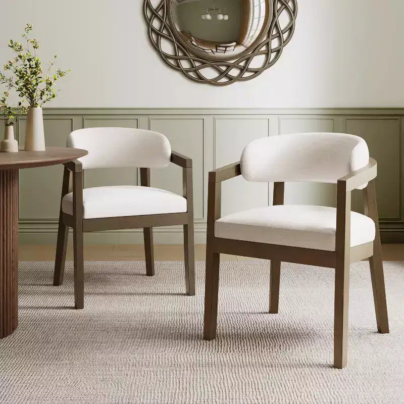 Chaises de salle à manger capitonnées à dossier ouvert, beige/marron et blanc/bleu, lot de 2