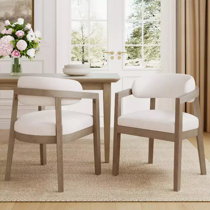 Chaises de salle à manger capitonnées à dossier ouvert, beige/marron et blanc/bleu, lot de 2