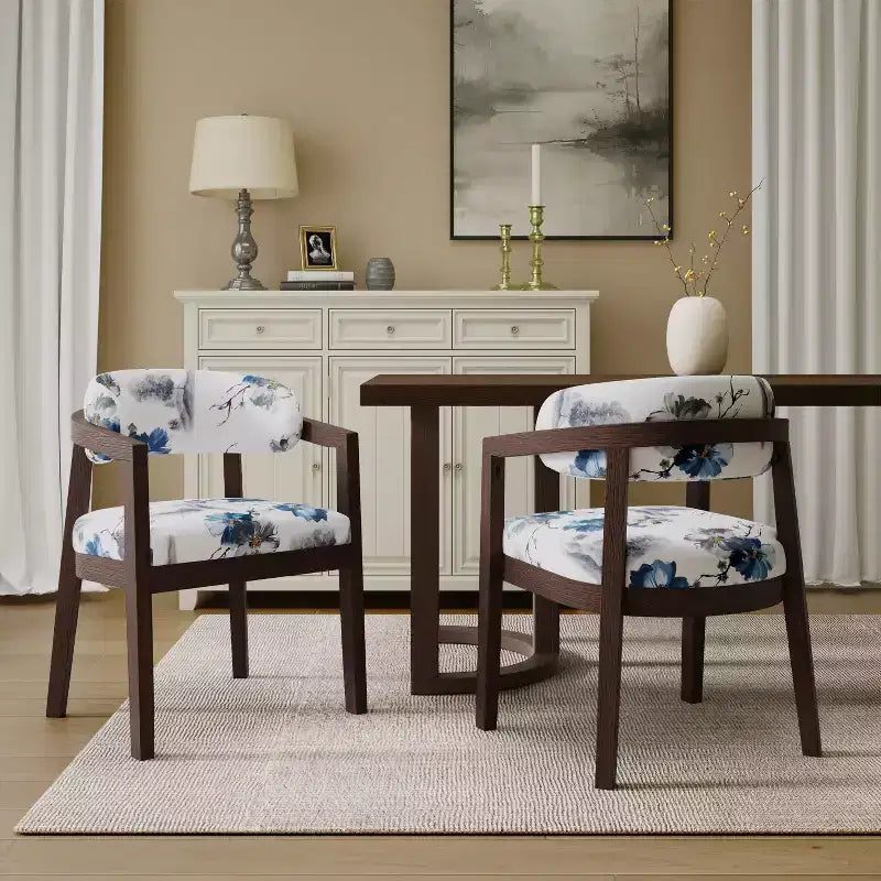 Chaises de salle à manger capitonnées à dossier ouvert, beige/marron et blanc/bleu, lot de 2