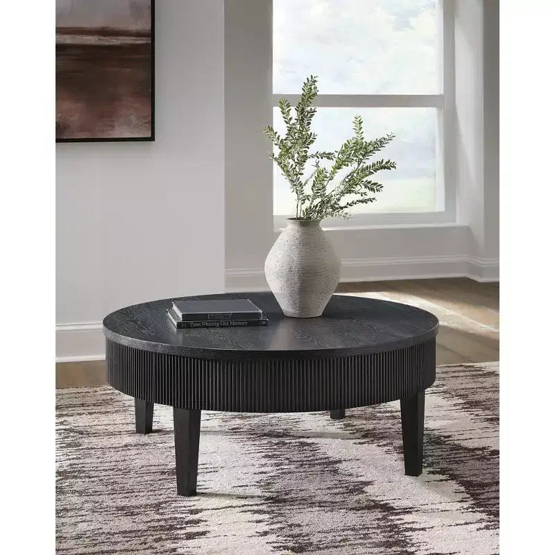 Table basse ronde Marstream avec tiroirs de rangement Signature Design by Ashley, style moderne champêtre, noire