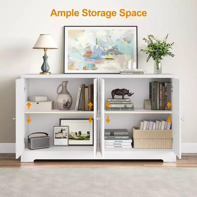 Heynemo Buffet de Rangement avec Armoire de Rangement, Buffet Moderne de 56 pouces avec 4 Portes et Étagères Réglables, Armoire d'Appoint Meuble Bar à Café