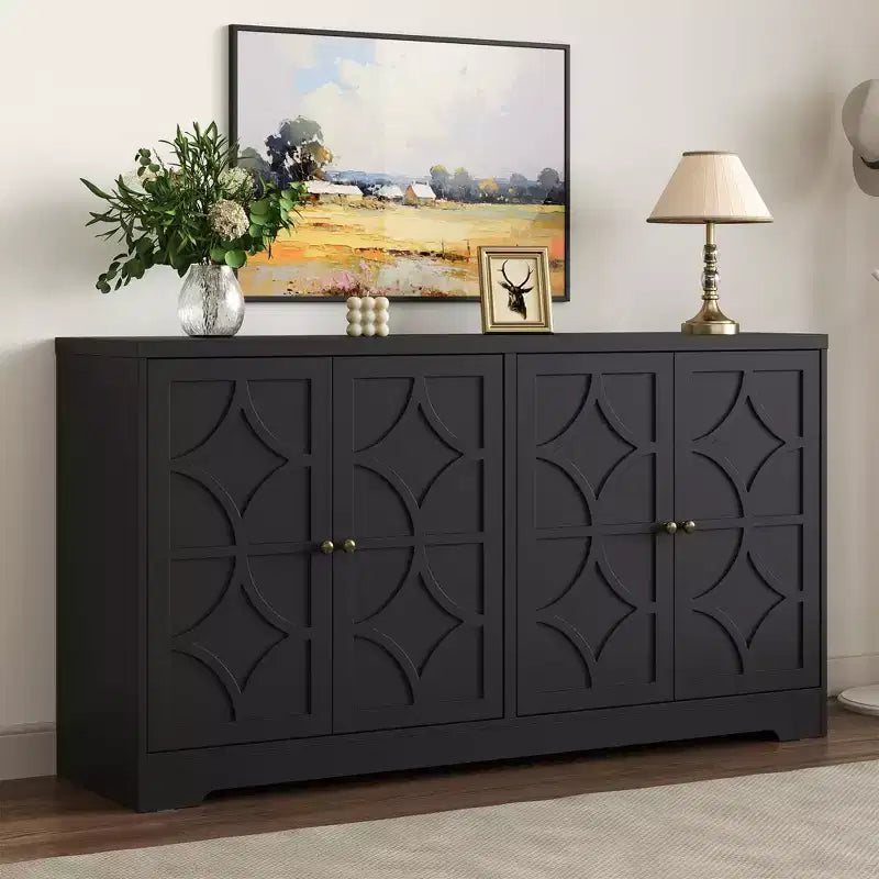 Heynemo Buffet de Rangement avec Armoire de Rangement, Buffet Moderne de 56 pouces avec 4 Portes et Étagères Réglables, Armoire d'Appoint Meuble Bar à Café