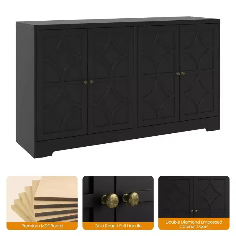 Heynemo Buffet de Rangement avec Armoire de Rangement, Buffet Moderne de 56 pouces avec 4 Portes et Étagères Réglables, Armoire d'Appoint Meuble Bar à Café