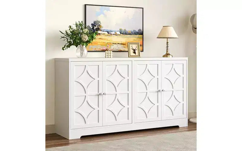 Heynemo Buffet de Rangement avec Armoire de Rangement, Buffet Moderne de 56 pouces avec 4 Portes et Étagères Réglables, Armoire d'Appoint Meuble Bar à Café