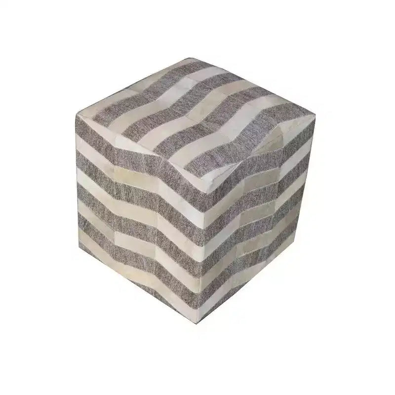 HomeRoots 18 Gray and Beige Hair on Hide Cube Chevron Pouf Ottoman