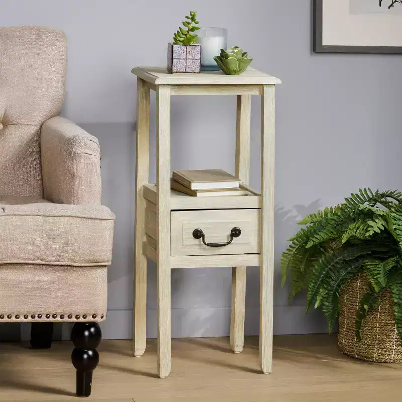 Table d'appoint contemporaine GDFStudio Declan en bois d'hévéa avec tiroir