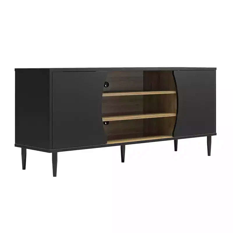 Meuble TV Delmar pour téléviseurs jusqu'à 65 pouces, noir et naturel