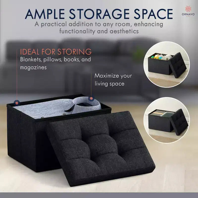 Ornavo Home Pouf de rangement pliable rectangulaire, petit - 30 x 40 x 30 cm