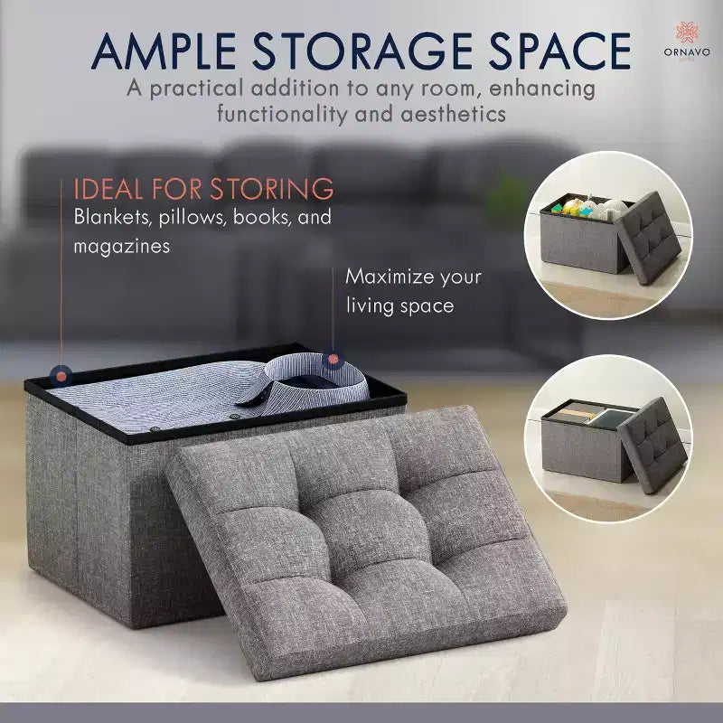 Ornavo Home Pouf de rangement pliable rectangulaire, petit - 30 x 40 x 30 cm