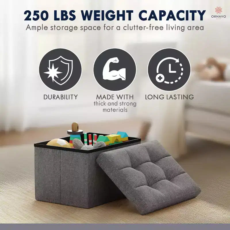 Ornavo Home Pouf de rangement pliable rectangulaire, petit - 30 x 40 x 30 cm