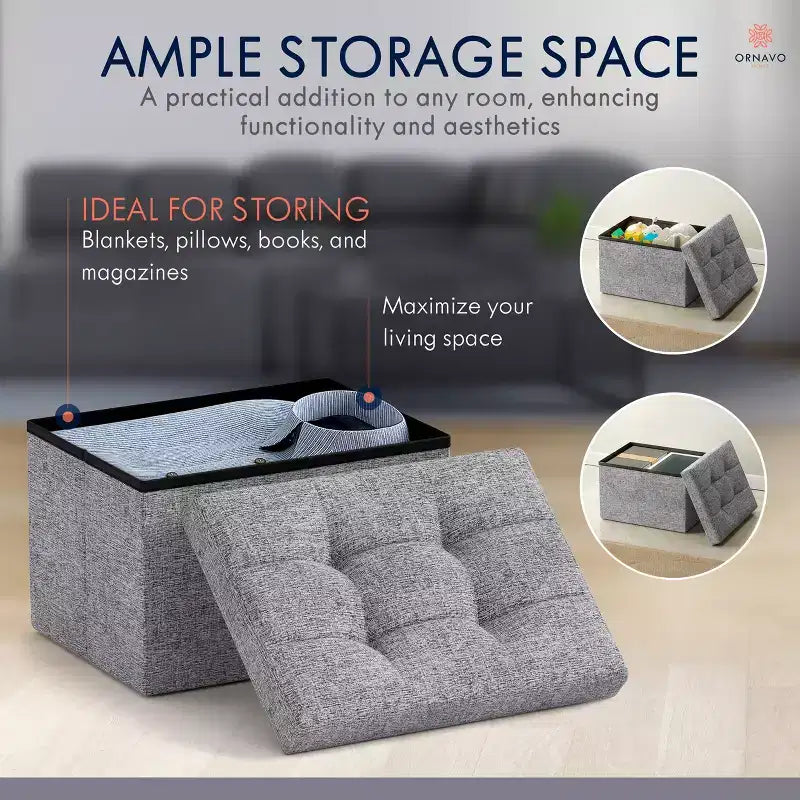 Ornavo Home Pouf de rangement pliable rectangulaire, petit - 30 x 40 x 30 cm