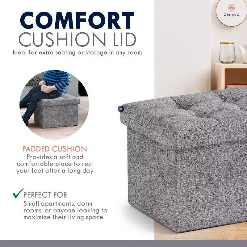 Ornavo Home Pouf de rangement pliable rectangulaire, petit - 30 x 40 x 30 cm