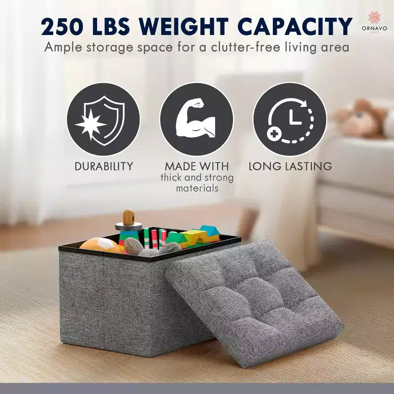 Ornavo Home Pouf de rangement pliable rectangulaire, petit - 30 x 40 x 30 cm