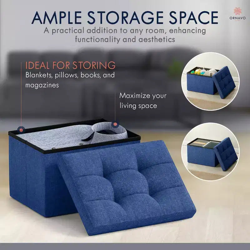 Ornavo Home Pouf de rangement pliable rectangulaire, petit - 30 x 40 x 30 cm