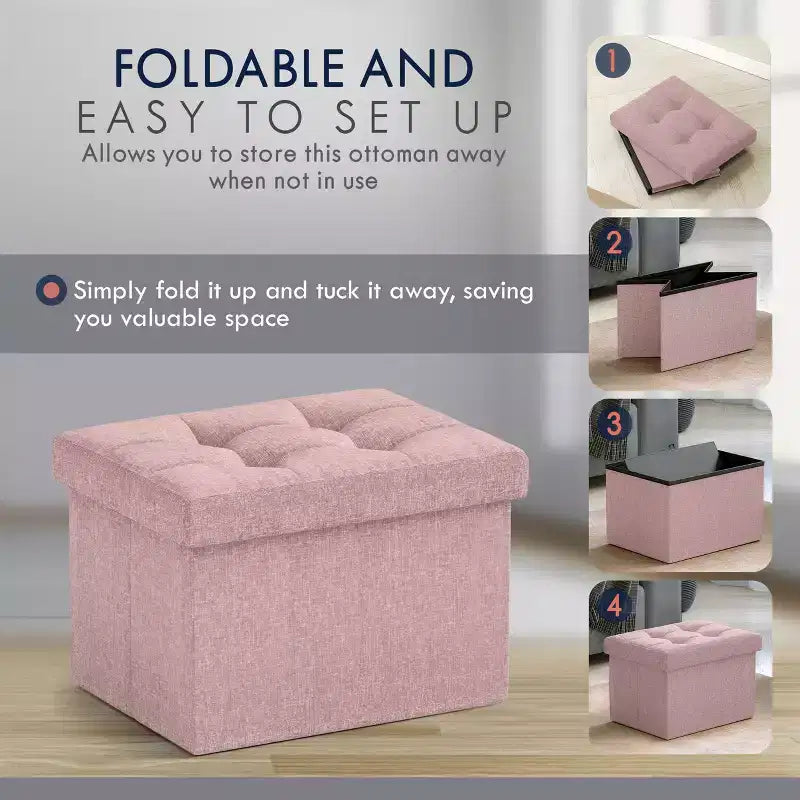 Ornavo Home Pouf de rangement pliable rectangulaire, petit - 30 x 40 x 30 cm