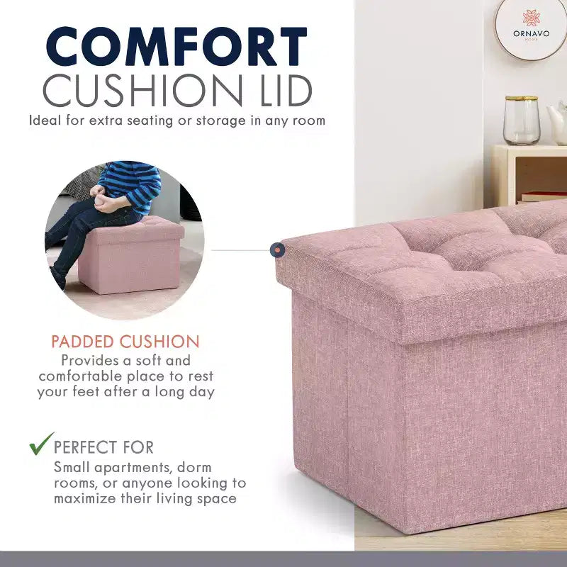 Ornavo Home Pouf de rangement pliable rectangulaire, petit - 30 x 40 x 30 cm