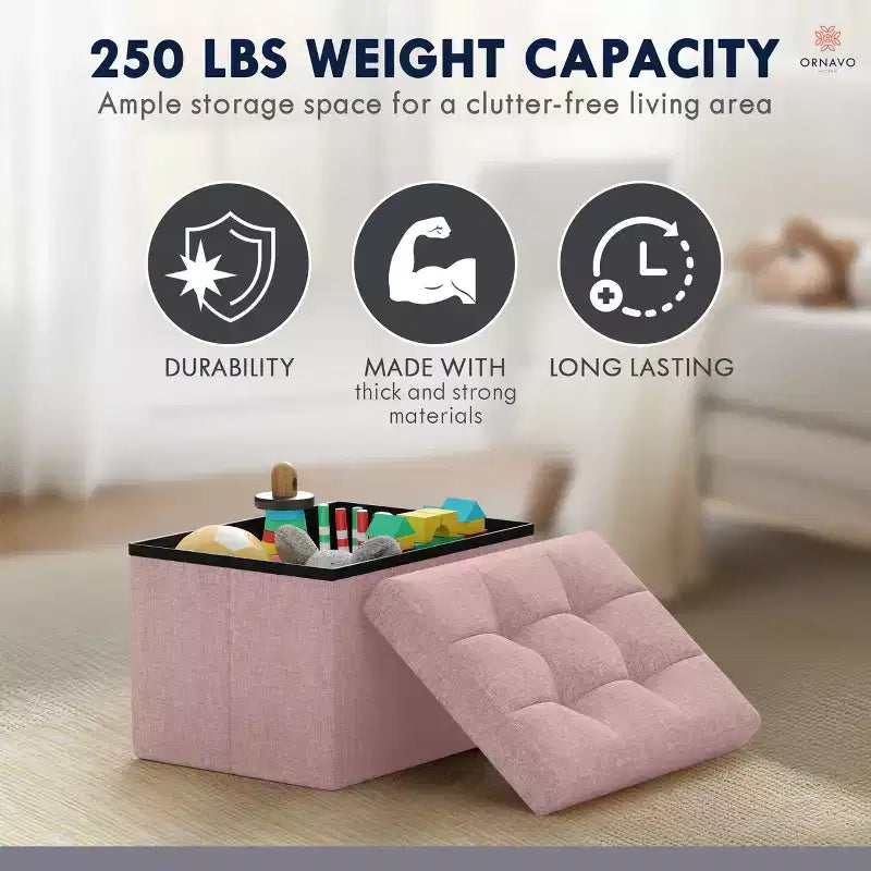 Ornavo Home Pouf de rangement pliable rectangulaire, petit - 30 x 40 x 30 cm