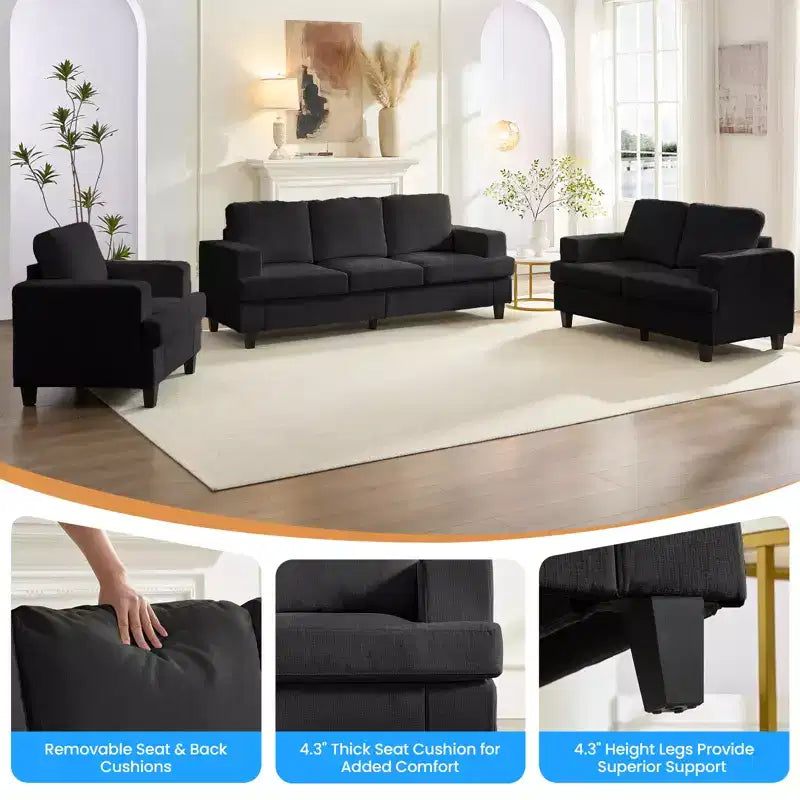 Mjkone Ensemble de canapé 3 pièces pour salon, largeur 82 po, comprenant un canapé 3 places et un canapés 2 places avec fauteuil, ensemble de meubles modulaires sectionnels