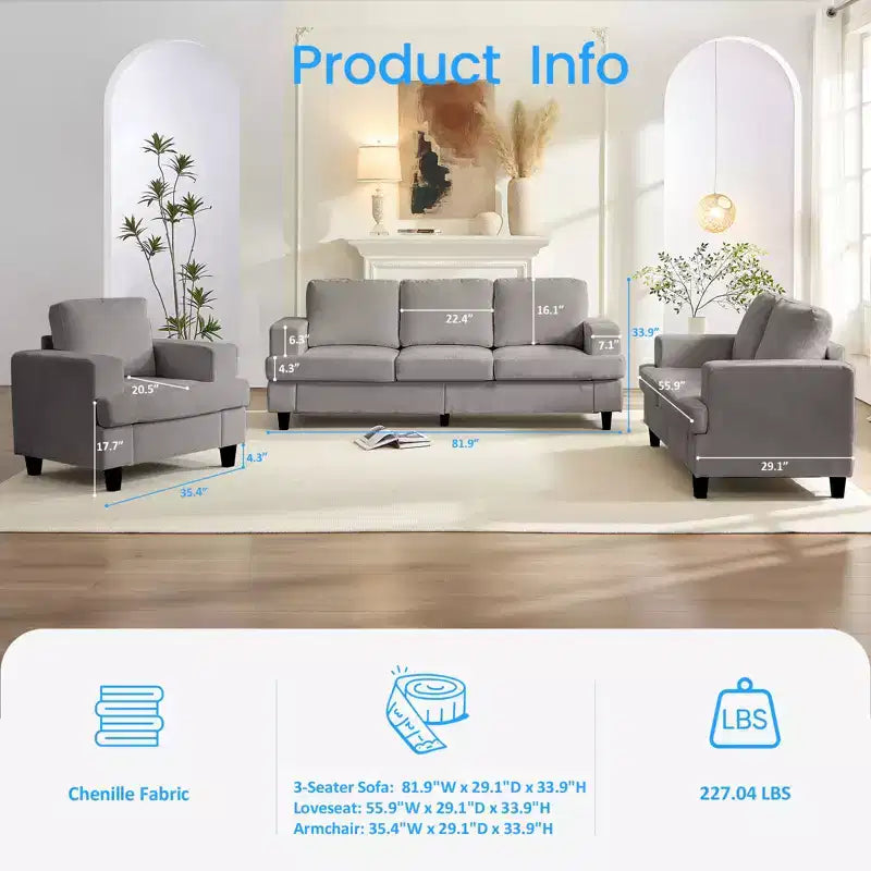 Mjkone Ensemble de canapé 3 pièces pour salon, largeur 82 po, comprenant un canapé 3 places et un canapés 2 places avec fauteuil, ensemble de meubles modulaires sectionnels
