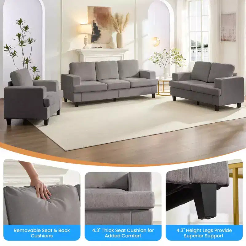 Mjkone Ensemble de canapé 3 pièces pour salon, largeur 82 po, comprenant un canapé 3 places et un canapés 2 places avec fauteuil, ensemble de meubles modulaires sectionnels