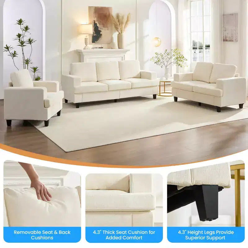 Mjkone Ensemble de canapé 3 pièces pour salon, largeur 82 po, comprenant un canapé 3 places et un canapés 2 places avec fauteuil, ensemble de meubles modulaires sectionnels