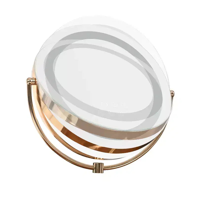 Coiffeuse d'angle avec tabouret Coiffeuse compacte avec miroir éclairé à 360°, tiroir et meuble de rangement, Noyer/Blanc-ModernLuxe