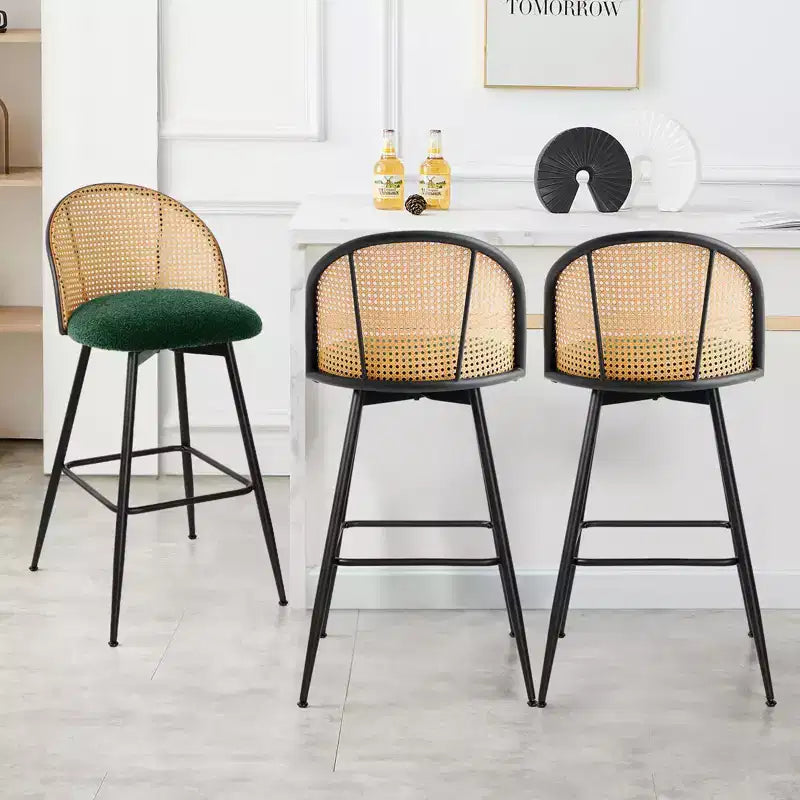 Bekrvio 29 Chaises de bar pivotantes de style Mid-Century Modern, lot de 2/3/4, tabourets de bar rembourrés en tissu bouclette avec dossier en rotin et pieds en métal pour comptoir de cuisine