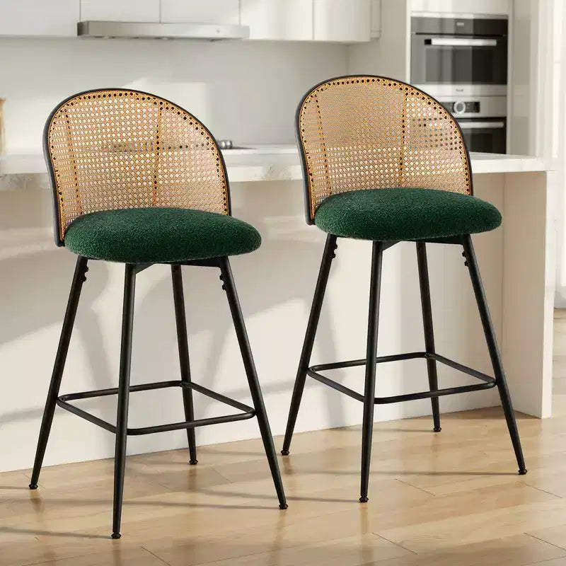 Bekrvio 29 Chaises de bar pivotantes de style Mid-Century Modern, lot de 2/3/4, tabourets de bar rembourrés en tissu bouclette avec dossier en rotin et pieds en métal pour comptoir de cuisine