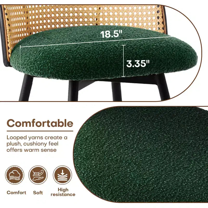 Bekrvio 29 Chaises de bar pivotantes de style Mid-Century Modern, lot de 2/3/4, tabourets de bar rembourrés en tissu bouclette avec dossier en rotin et pieds en métal pour comptoir de cuisine
