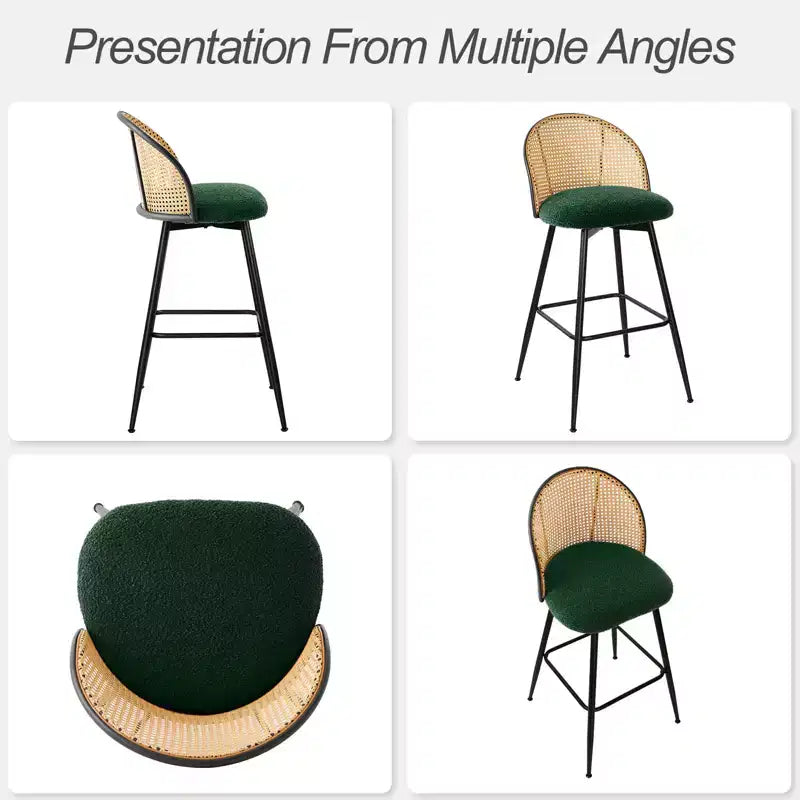 Bekrvio 29 Chaises de bar pivotantes de style Mid-Century Modern, lot de 2/3/4, tabourets de bar rembourrés en tissu bouclette avec dossier en rotin et pieds en métal pour comptoir de cuisine