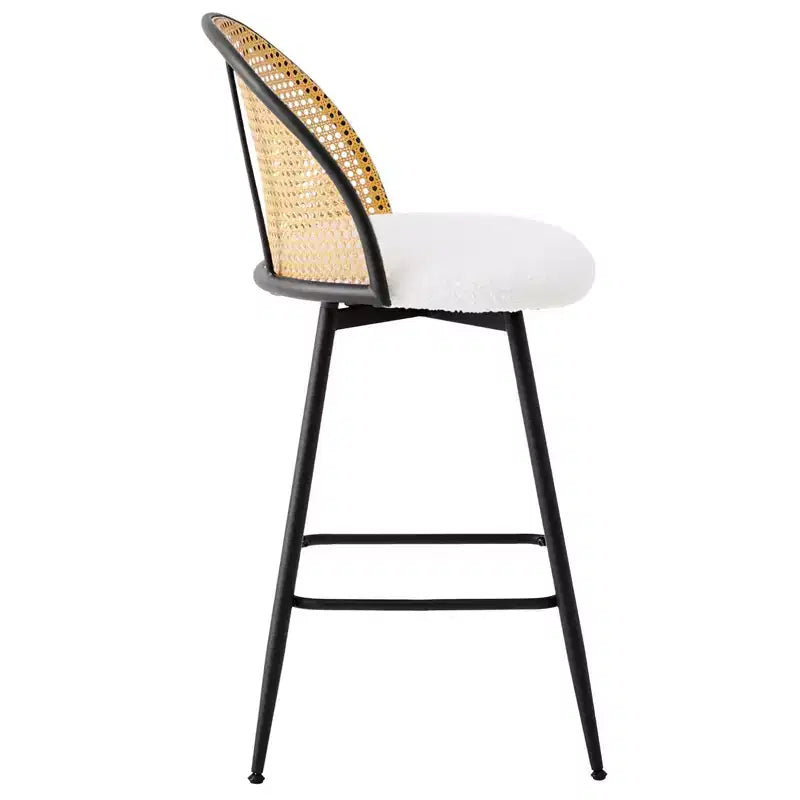 Bekrvio 29 Chaises de bar pivotantes de style Mid-Century Modern, lot de 2/3/4, tabourets de bar rembourrés en tissu bouclette avec dossier en rotin et pieds en métal pour comptoir de cuisine