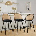 Bekrvio 29 Chaises de bar pivotantes de style Mid-Century Modern, lot de 2/3/4, tabourets de bar rembourrés en tissu bouclette avec dossier en rotin et pieds en métal pour comptoir de cuisine