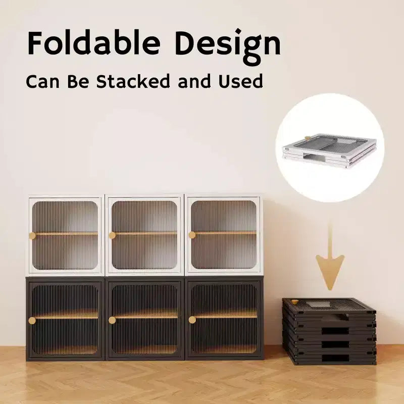 Meuble de rangement pliable en acier et bois avec design antidérapant - Installation rapide, rangement facile à monter soi-même avec porte