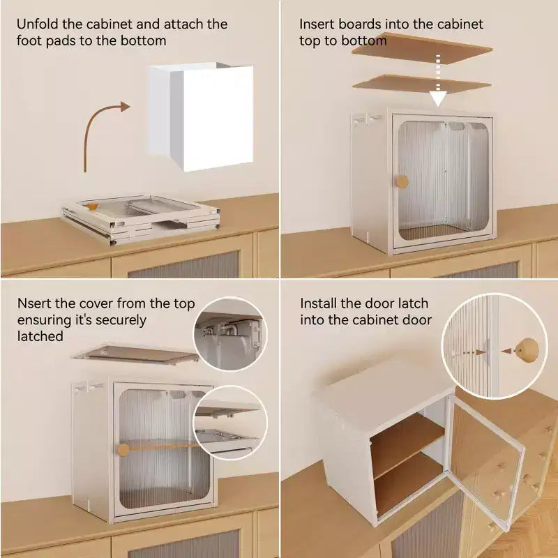Meuble de rangement pliable en acier et bois avec design antidérapant - Installation rapide, rangement facile à monter soi-même avec porte