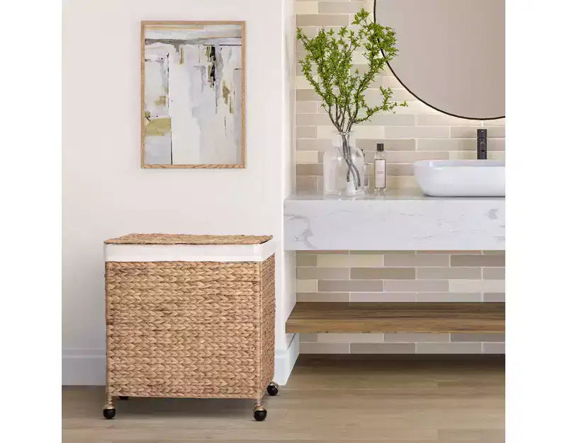Panier à linge rectangulaire moderne en jacinthe d'eau naturelle Seville Classics
