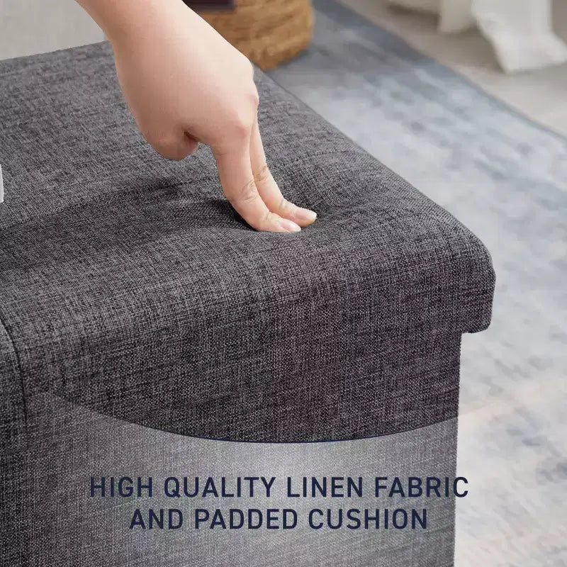 Ornavo Home Banc pouf de rangement pliable capitonné en lin de 109 cm de long