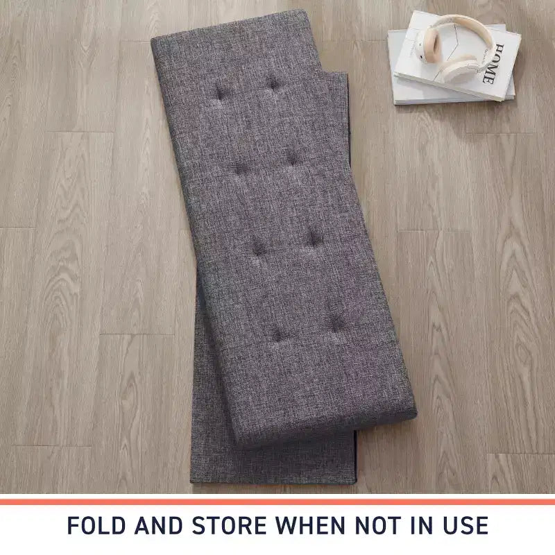 Ornavo Home Banc pouf de rangement pliable capitonné en lin de 109 cm de long