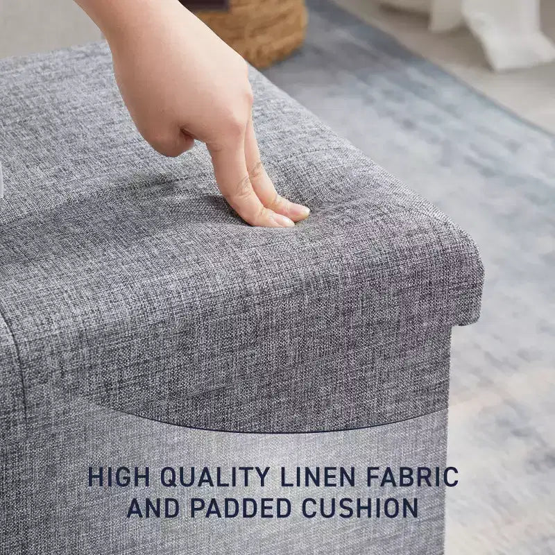 Ornavo Home Banc pouf de rangement pliable capitonné en lin de 109 cm de long