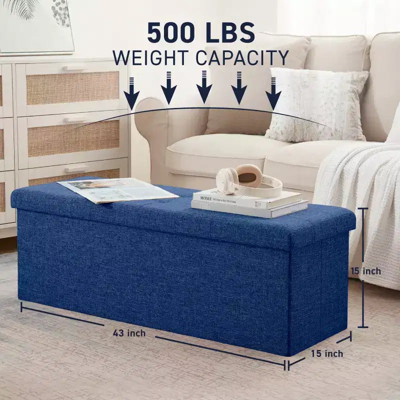 Ornavo Home Banc pouf de rangement pliable capitonné en lin de 109 cm de long