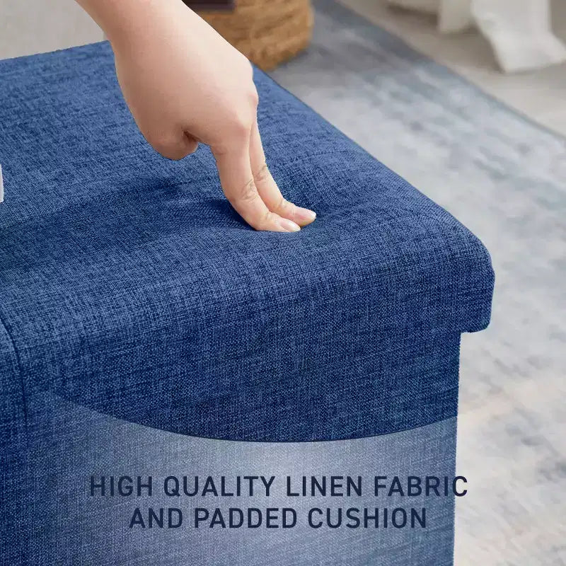Ornavo Home Banc pouf de rangement pliable capitonné en lin de 109 cm de long