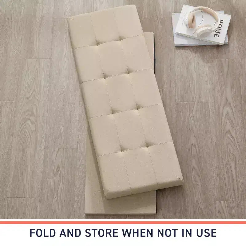 Ornavo Home Banc pouf de rangement pliable capitonné en lin de 109 cm de long