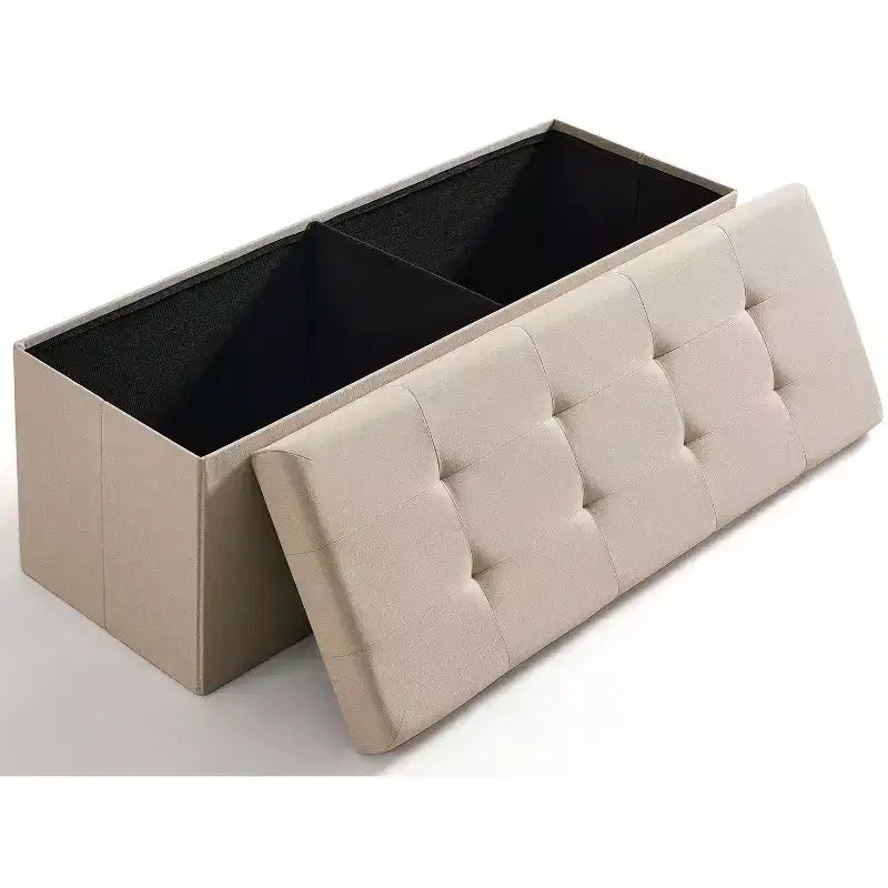 Ornavo Home Foldable Tufted Linen 43 Inch Long Bench Storage Ottoman