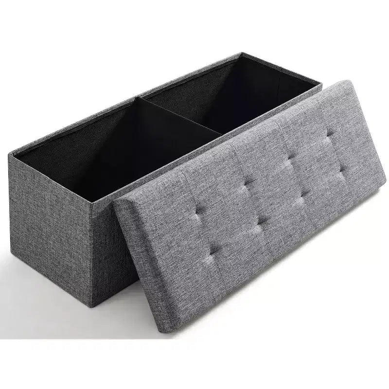 Ornavo Home Banc pouf de rangement pliable capitonné en lin de 109 cm de long