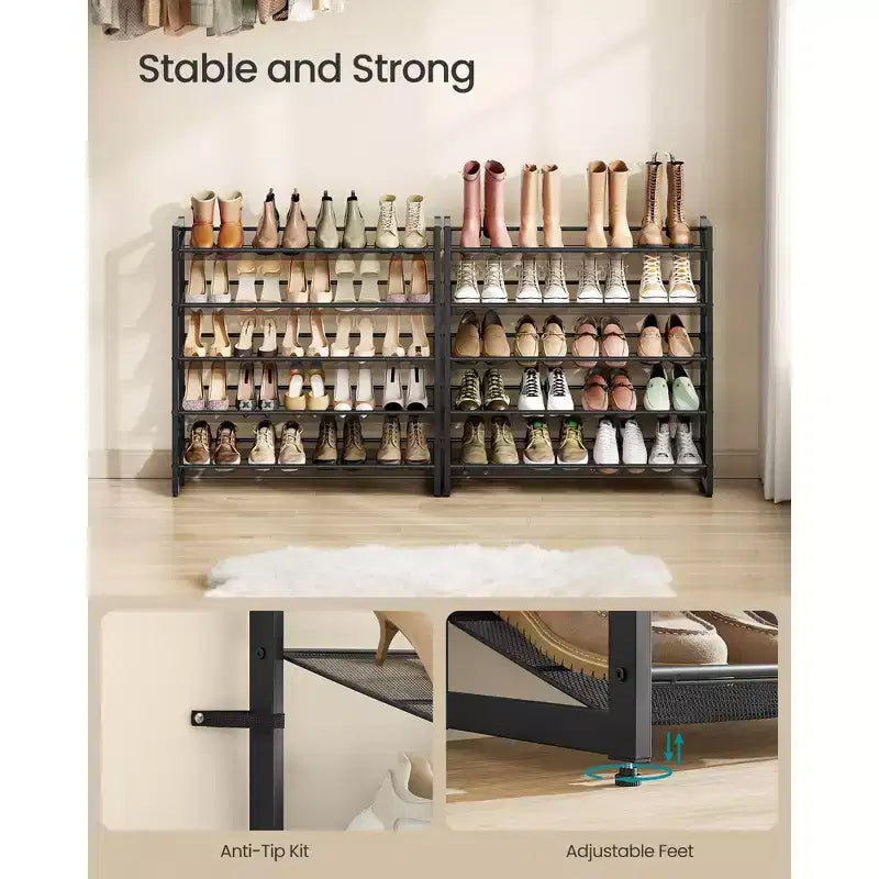 Étagère à chaussures métallique à 10 niveaux, organisateur de chaussures empilable avec étagères plates/inclinées réglables, peut contenir 40 à 50 paires, noir